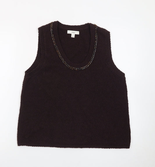 Marks and Spencer Womens Brown Wool Blend Sleeveless V-Neck Vest M