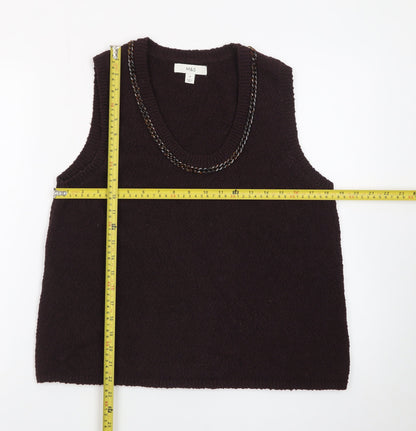 Marks and Spencer Womens Brown Wool Blend Sleeveless V-Neck Vest M