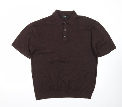 Next Men's Brown Cotton Short Sleeve Polo Shirt XL