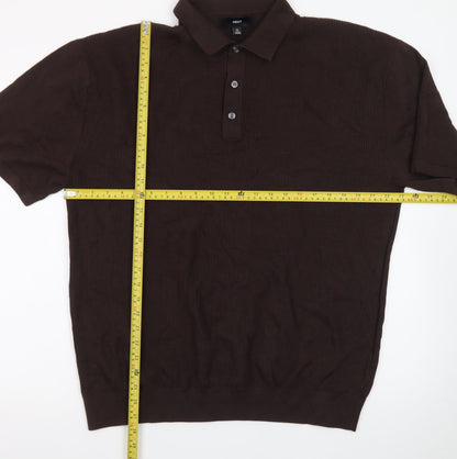 Next Men's Brown Cotton Short Sleeve Polo Shirt XL