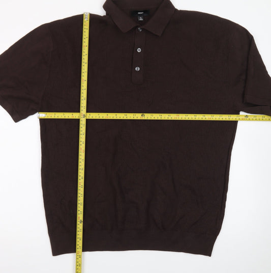 Next Men's Brown Cotton Short Sleeve Polo Shirt XL