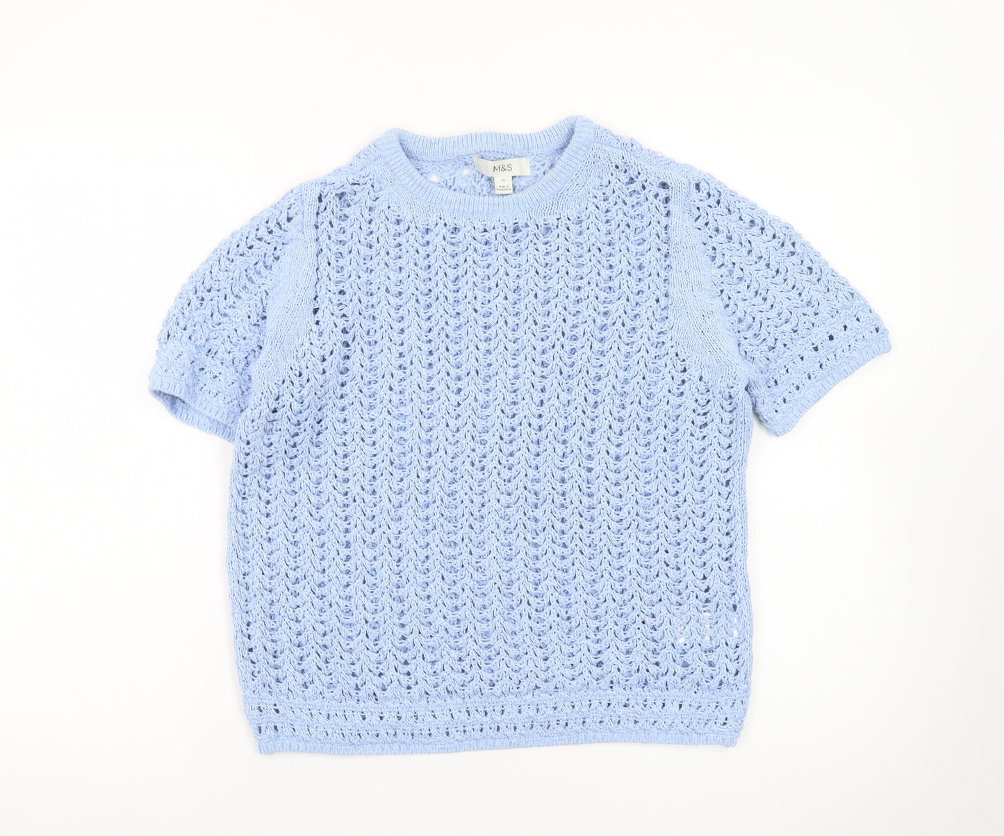 Marks and Spencer Women's Blue Open Knit Short Sleeve Jumper M