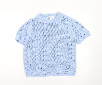 Marks and Spencer Women's Blue Open Knit Short Sleeve Jumper M
