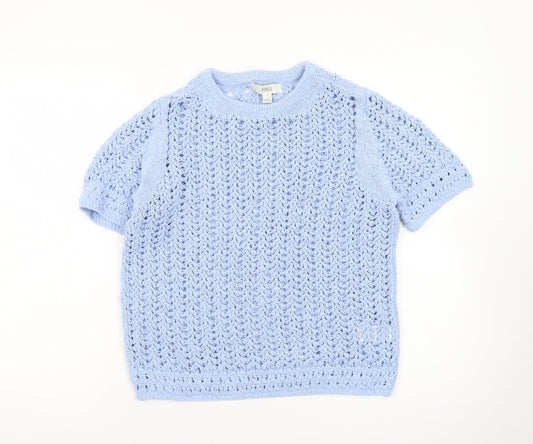 Marks and Spencer Women's Blue Open Knit Short Sleeve Jumper M