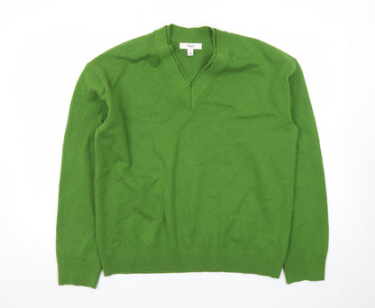 Marks and Spencer Women's Green V-Neck Cotton Jumper Size M