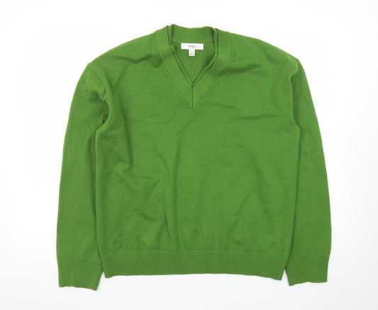 Marks and Spencer Women's Green V-Neck Cotton Jumper Size M