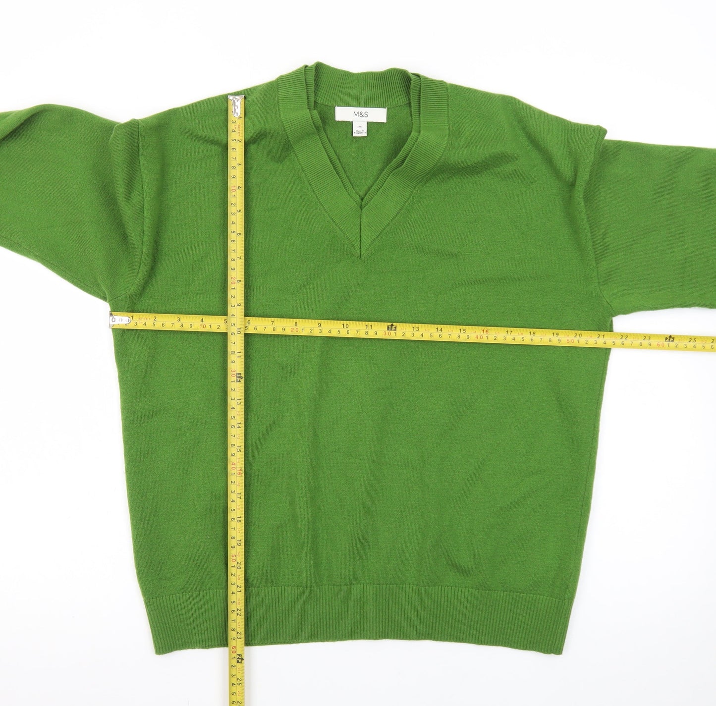 Marks and Spencer Women's Green V-Neck Cotton Jumper Size M