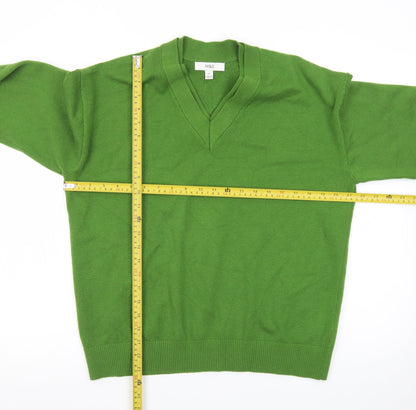 Marks and Spencer Women's Green V-Neck Cotton Jumper Size M
