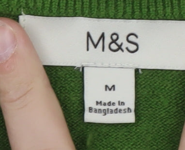 Marks and Spencer Women's Green V-Neck Cotton Jumper Size M