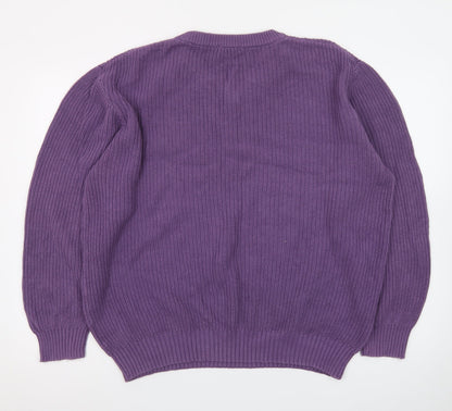 Cotton Traders Men's Purple V-Neck Cotton Knit Jumper Size L