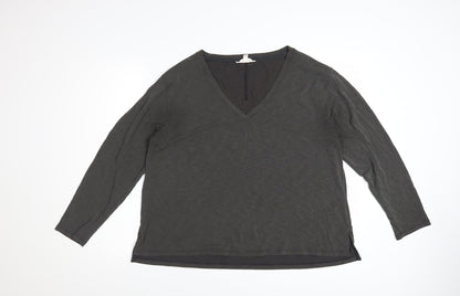 Marks and Spencer Per Una Women Grey V-Neck Long Sleeve Basic Top Size 18