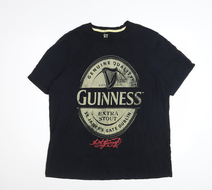 Guinness Men Black XL Short Sleeve Beer Graphic Cotton T-Shirt