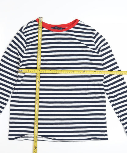 Marks & Spencer Womens Blue White Striped Long Sleeve Cotton T-Shirt UK 10