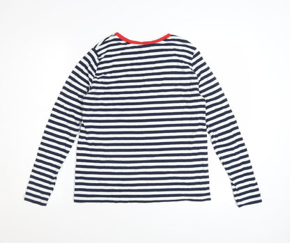 Marks & Spencer Womens Blue White Striped Long Sleeve Cotton T-Shirt UK 10