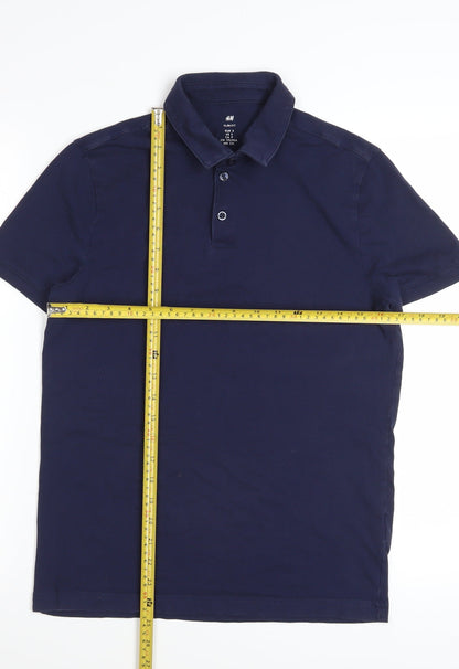 H&M Men's Blue Slim Fit Polo Shirt Size S Short Sleeve Casual