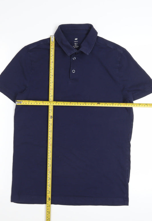 H&M Men's Blue Slim Fit Polo Shirt Size S Short Sleeve Casual