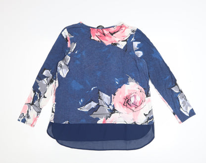 Roman Women’s Blue Floral Long Sleeve Tunic Top Size 12