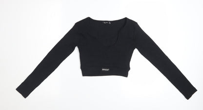 Boohoo Women's Black Cropped Long Sleeve Scoop Neck Top Size 6