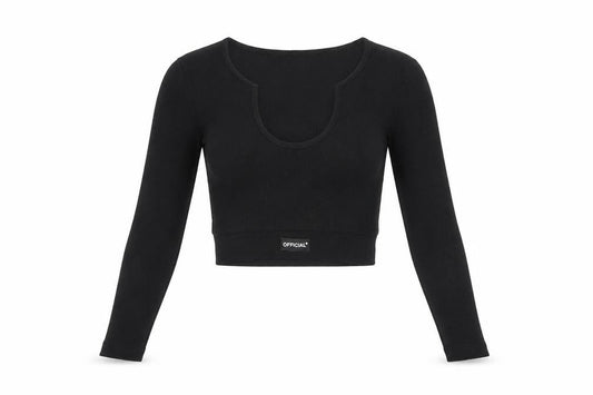 Boohoo Women's Black Cropped Long Sleeve Scoop Neck Top Size 6