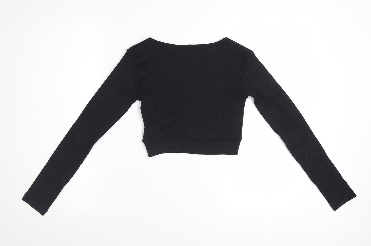 Boohoo Women's Black Cropped Long Sleeve Scoop Neck Top Size 6