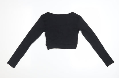 Boohoo Women's Black Cropped Long Sleeve Scoop Neck Top Size 6