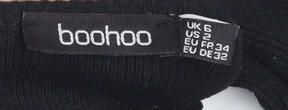 Boohoo Women's Black Cropped Long Sleeve Scoop Neck Top Size 6