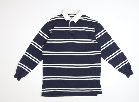 Marks and Spencer St Michael Men's Blue Striped Long Sleeve Polo M