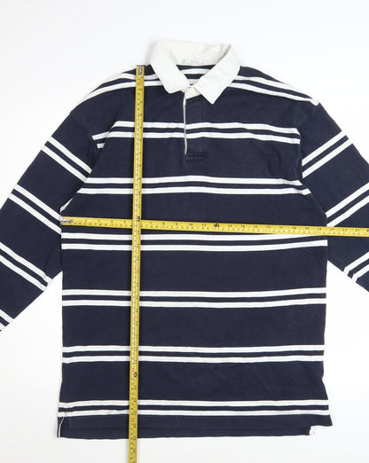 Marks and Spencer St Michael Men's Blue Striped Long Sleeve Polo M