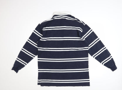 Marks and Spencer St Michael Men's Blue Striped Long Sleeve Polo M