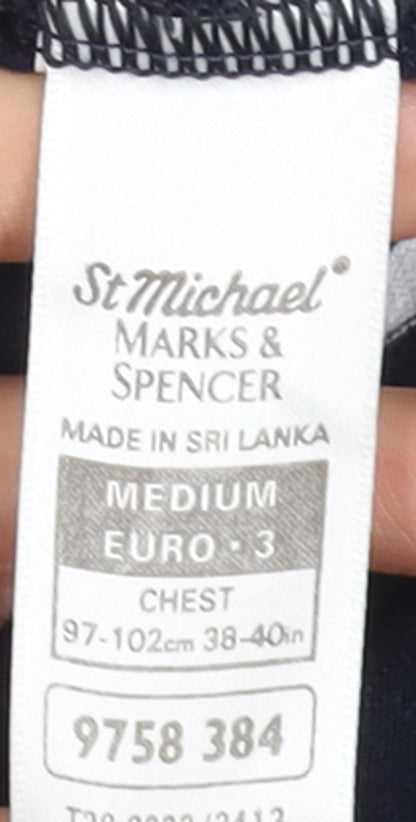 Marks and Spencer St Michael Men's Blue Striped Long Sleeve Polo M