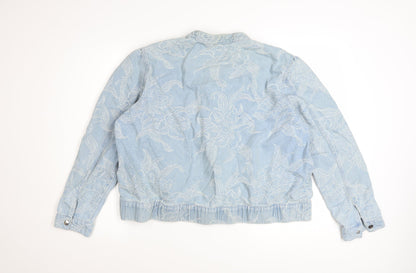 Next Women’s Blue Floral Embroidered Denim Bomber Jacket Size 20