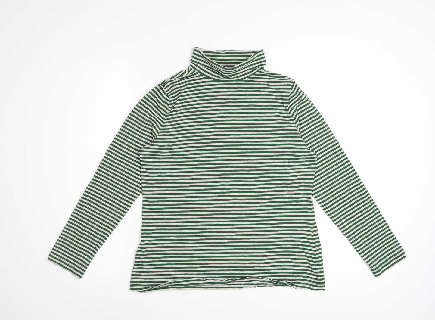 Seasalt Cornwall Women’s Green Striped Roll Neck Long Sleeve Cotton Top Size 12