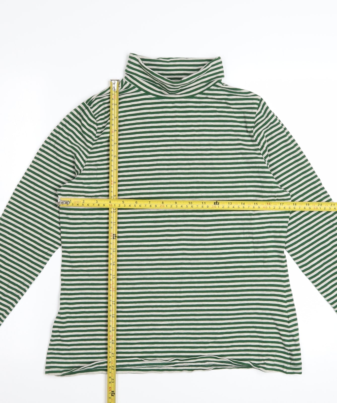 Seasalt Cornwall Women’s Green Striped Roll Neck Long Sleeve Cotton Top Size 12