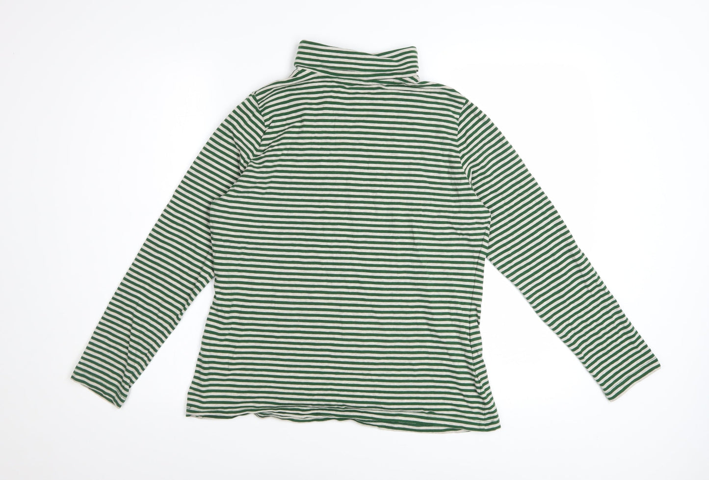 Seasalt Cornwall Women’s Green Striped Roll Neck Long Sleeve Cotton Top Size 12