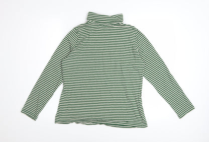 Seasalt Cornwall Women’s Green Striped Roll Neck Long Sleeve Cotton Top Size 12