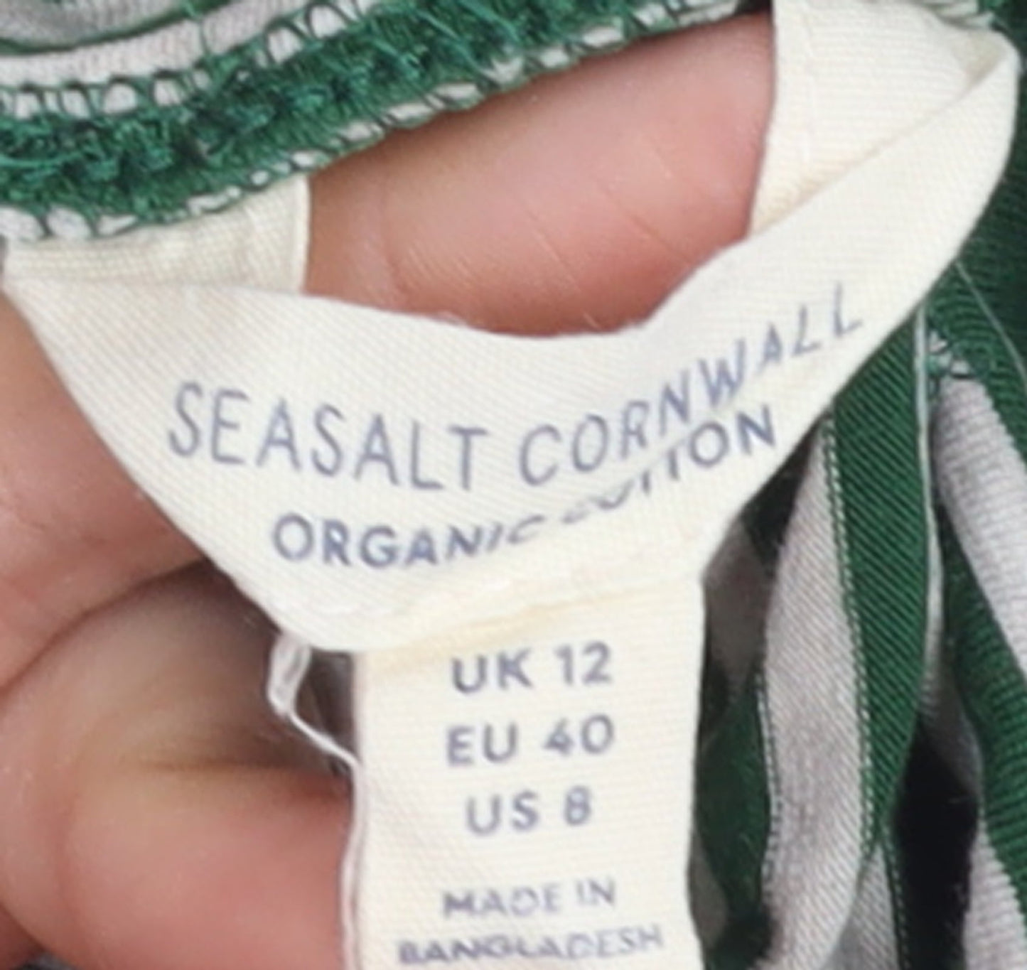 Seasalt Cornwall Women’s Green Striped Roll Neck Long Sleeve Cotton Top Size 12