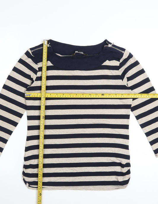 Principles by Ben de Lisi Women's Blue Beige Striped 3/4 Sleeve Boat Neck Top Size 10