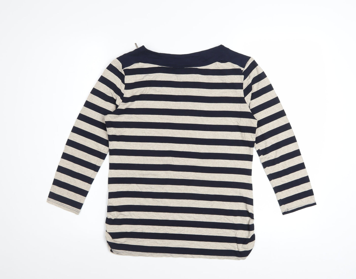Principles by Ben de Lisi Women's Blue Beige Striped 3/4 Sleeve Boat Neck Top Size 10