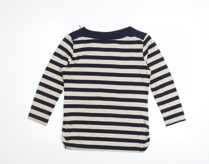 Principles by Ben de Lisi Women's Blue Beige Striped 3/4 Sleeve Boat Neck Top Size 10