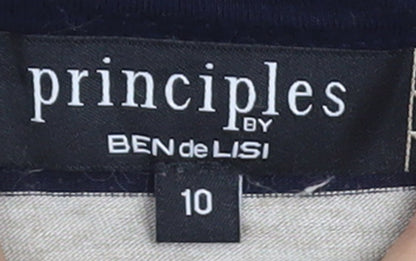 Principles by Ben de Lisi Women's Blue Beige Striped 3/4 Sleeve Boat Neck Top Size 10