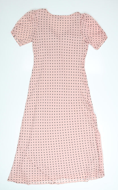 Marks and Spencer Women Pink Polka Dot Bow Midi Dress Size 10
