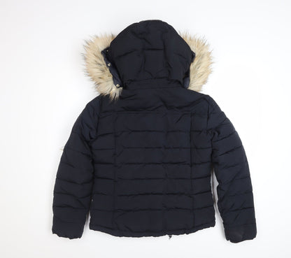 Topshop Women's Black Faux Fur Hooded Puffer Jacket Size 8