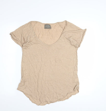 Zara Women’s Beige Linen Basic T-Shirt Size L Short Sleeve Casual Top