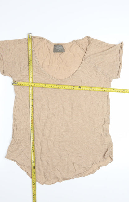 Zara Women’s Beige Linen Basic T-Shirt Size L Short Sleeve Casual Top