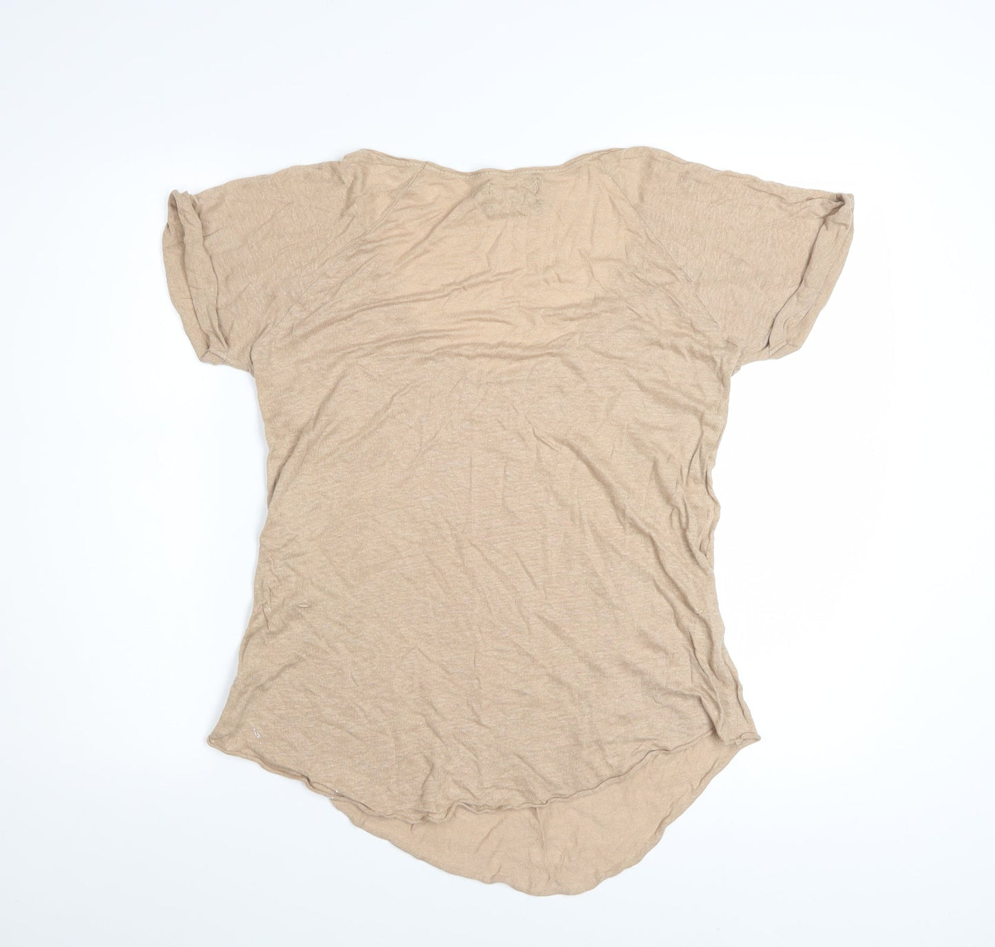 Zara Women’s Beige Linen Basic T-Shirt Size L Short Sleeve Casual Top