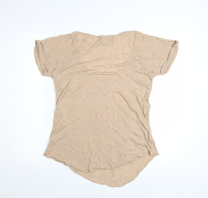 Zara Women’s Beige Linen Basic T-Shirt Size L Short Sleeve Casual Top