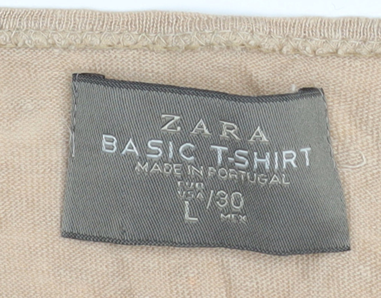 Zara Women’s Beige Linen Basic T-Shirt Size L Short Sleeve Casual Top