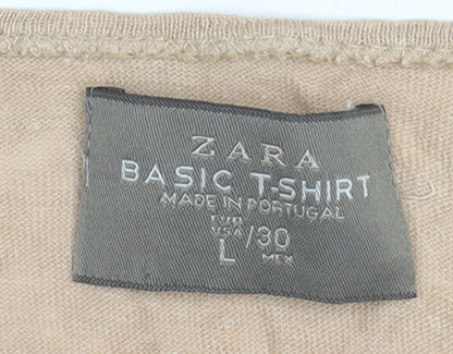 Zara Women’s Beige Linen Basic T-Shirt Size L Short Sleeve Casual Top