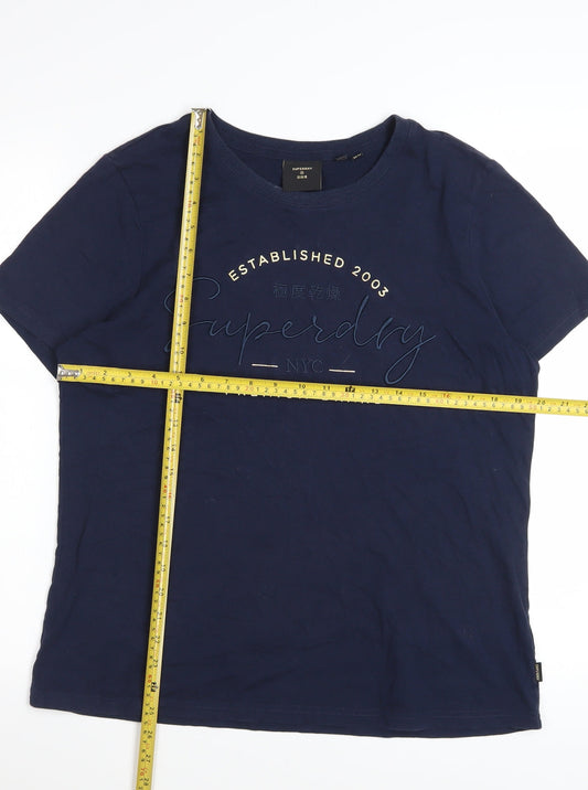 Superdry Women Blue Basic Crew Neck T-Shirt Size 16