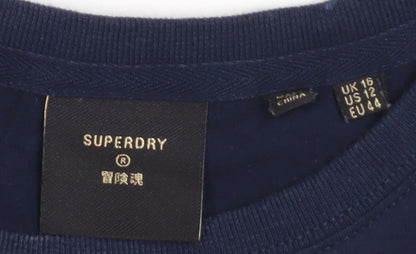 Superdry Women Blue Basic Crew Neck T-Shirt Size 16
